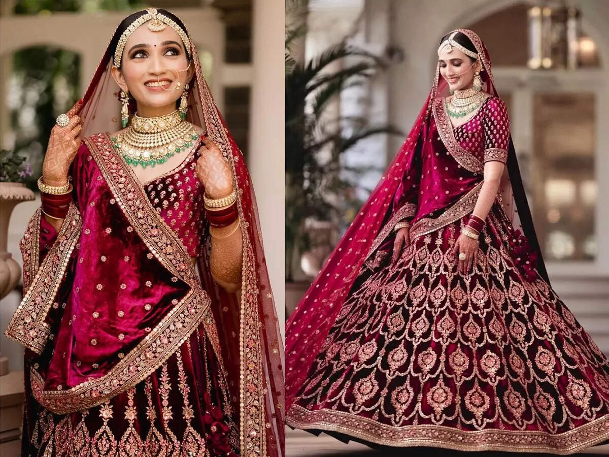 Sabyasachi Bridal Velvet Lehenga, वेलवेट का कलीदार लहंगा पहन छा गई ये  दुल्हन, इंटरनेट पर लोग कर रहे जमकर तारीफ - lifestyle clothing brand owner  sonakshi agarwal is a beautiful sabyasachi bride