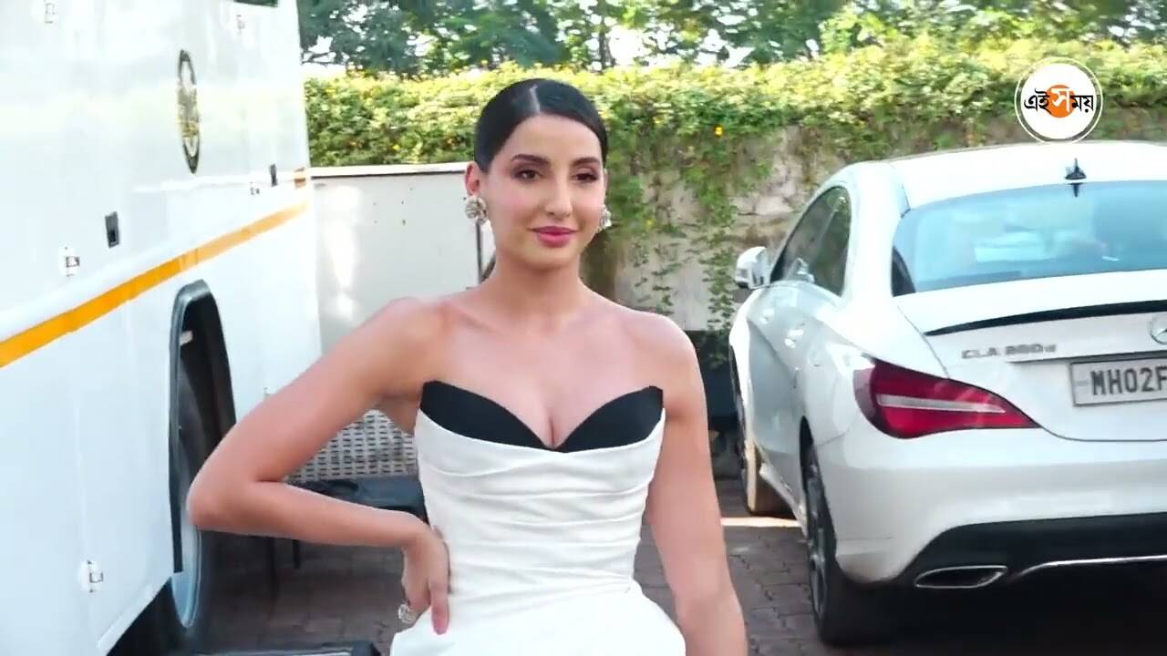 Nora Fatehi: তাঁর পুতুল পুতুল গড়ন! নোরা ম্যাজিকে মাত নেটপাড়া – nora fatehi spotted with a gorgeous look wearing white dress