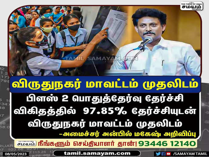 பிளஸ் 2 பொதுத்தேர்வில் விருதுநகர் மாவட்டம் முதலிடம்