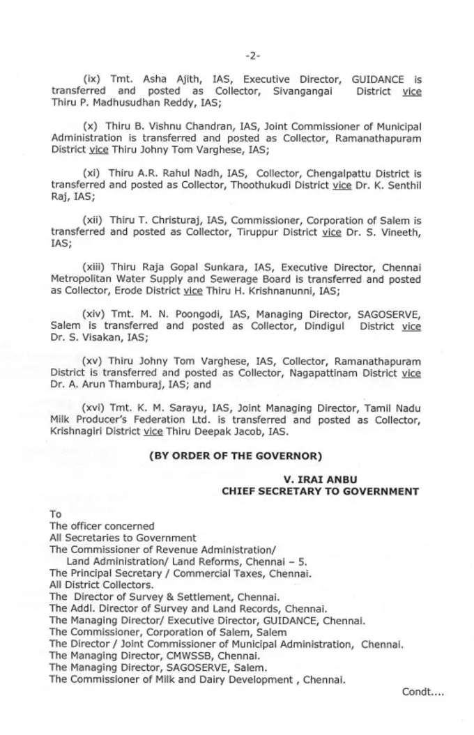 TN Govt IAS Transfer List