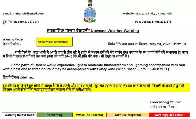 रांची और आसपास के कुछ हिस्सों में बारिश की संभावना