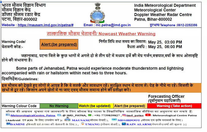 जहानाबाद और पटना में भारी बारिश का अलर्ट