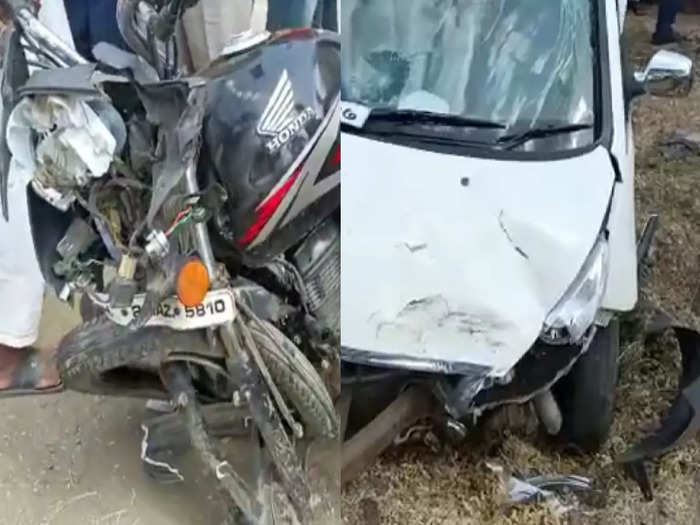 बीडच्या मांजरसुंबा - केज राष्ट्रीय महामार्गावर नेकनूर जवळ मोटारसायकल आणि कारचा भीषण अपघात झाला