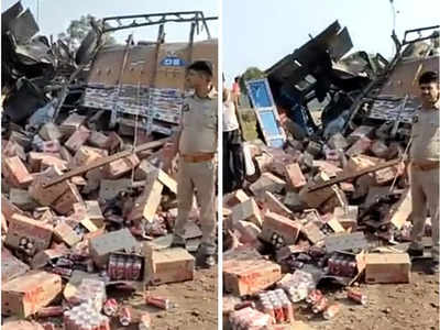 कानपुर में बीयर से लदा ट्रक पलटा, ड्राइवर को बचाने की जगह ग्रामीणों ने मचाई लूट, कई ने मौके पर बुझाई प्यास
