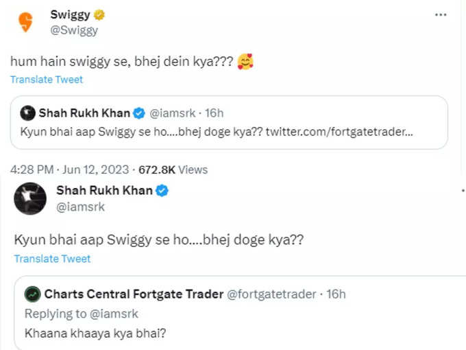 shah rukh khan swiggy tweets