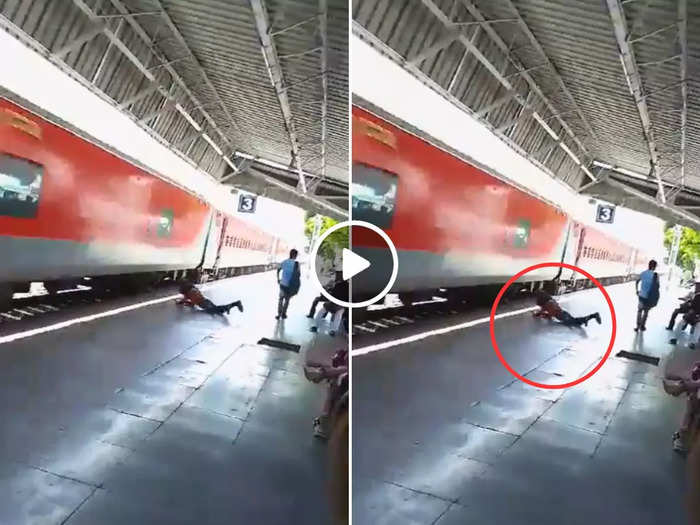 man fell drown from express train on platform dragged till 100 meters then stood up shocking video goes viral man fell drown from express train on platform dragged till 100 meters then stood up shocking video goes viral