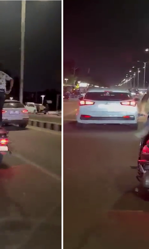 a young man did dangerous stunts on activa on sindhu bhawan road in ahmedabad