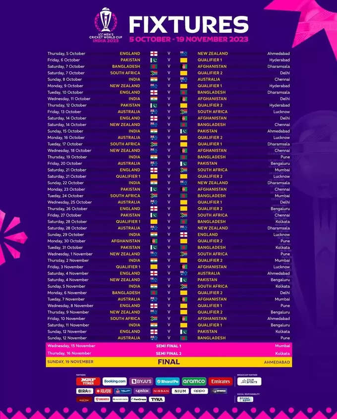 ICC ODI World Cup Schedule