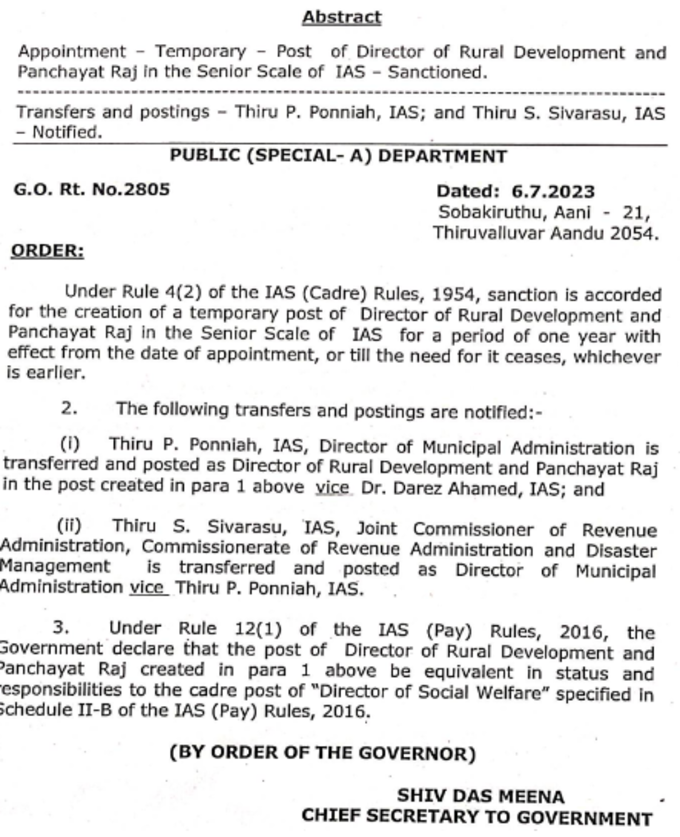 IAS Officers Transfer Order