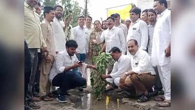 Burhanpur News Today Live: जर्जर सड़क के खिलाफ कांग्रेस का अनोखा प्रदर्शन, गड्ढों में लगाए बेशर्म के पौधे
