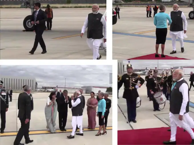 प्रधानमंत्री नरेंद्र मोदी आधिकारिक दो दिवसीय यात्रा के लिए पेरिस (फ्रांस) पहुंचे।  फ्रांस के राष्ट्रपति इमैनुएल मैक्रॉन के निमंत्रण पर पीएम मोदी को बैस्टिल डे परेड में सम्मानित अतिथि के रूप में आमंत्रित किया गया है। देखिए तस्वीरें