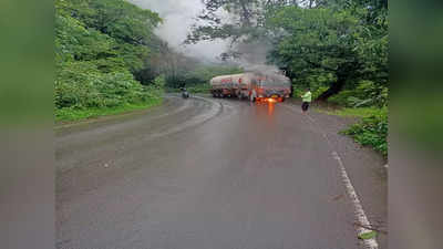 मोठा अनर्थ टळला! मुंबई-गोवा महामार्गावर एलपीजी टँकरला अचानक लागली आग; वाहतूक विस्कळीत