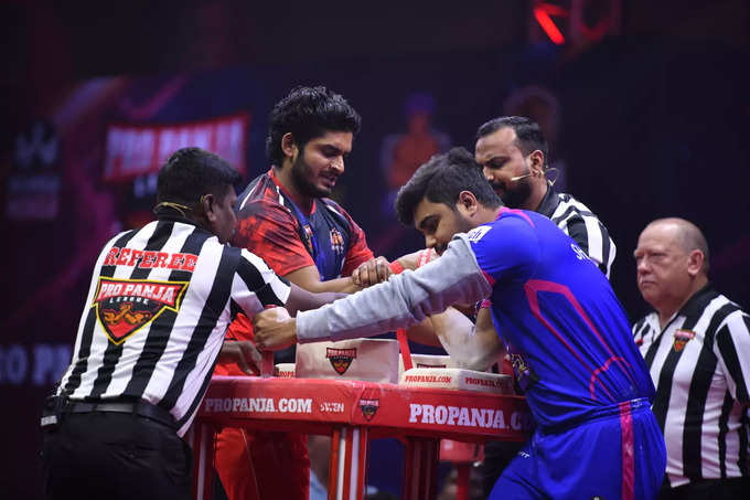 Action from the match between Rohtak Rowdies and Mumbai Muscle