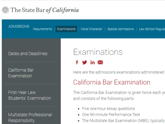 कॅलिफोर्निया बार एक्झाम, युएसए (California Bar Exam, USA) :