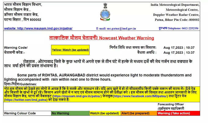 Patna me Barish Ka Alert : पटना समेत 4 जिलों में बारिश का अलर्ट