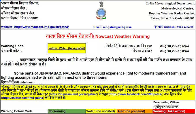Jehanabad Rain Alert : जहानाबाद समेत दो जिलों के लिए मौसम विभाग का अलर्ट
