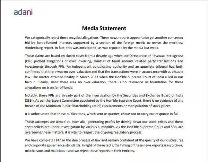 Adani Group Statement