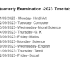 Quarterly Exam Time Table for Private Primary School