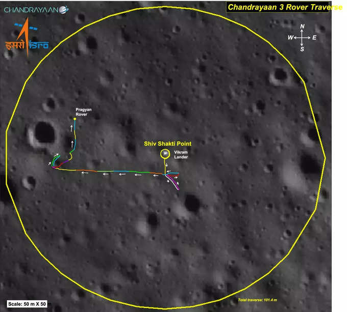 चंद्रयान-3: प्रज्ञान की मूनवॉक का रूटमैप देखिए