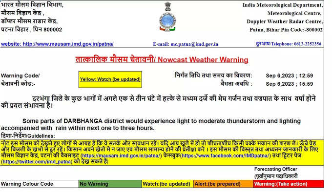 Darbhanga Rain Alert : दरभंगा में बारिश का अलर्ट