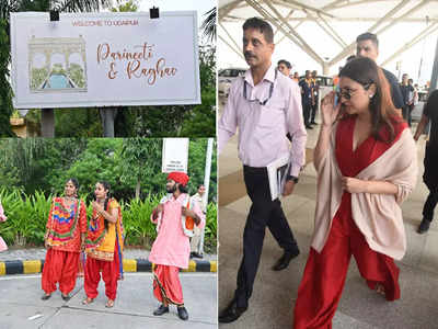 तस्वीरें: परिणीति और राघव के लिए उदयपुर एयरपोर्ट पर हुई ऐसी शानदार तैयारी, होनेवाले दूल्हा-दुल्हन का दिखा प्यारा अंदाज