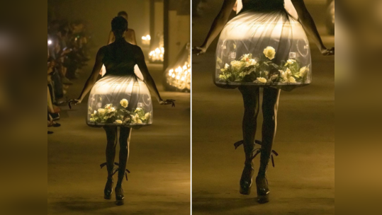 पेरिस फैशन वीक में लैंप वाला ड्रेस पहनकर उतरी मॉडल, लाइट के साथ जिंदा तितलियों को कैद देख भड़क गए लोग 
