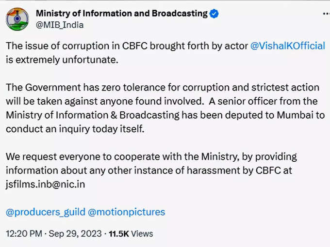 Ministry of Information and Broadcasting On censor board corruption