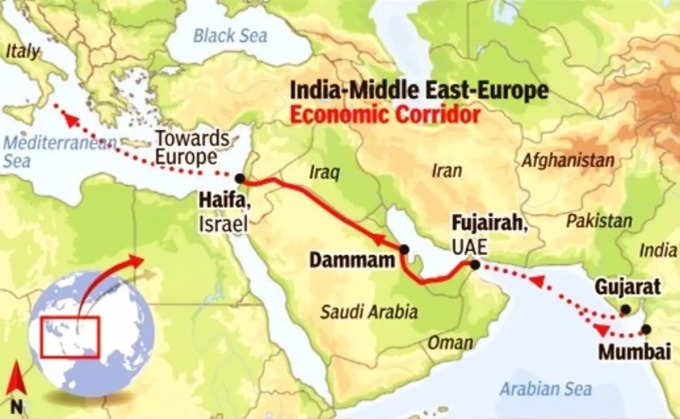 भारत मध्य पूर्व यूरोप आर्थिक गलियारा का रूट मैप