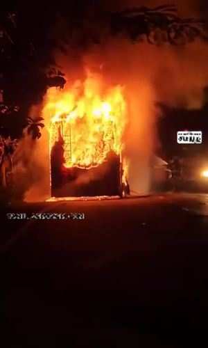 a bus carrying more than 50 college students caught fire