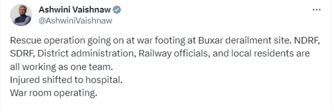 रेल मंत्री अश्विनी वैष्णव ने कहा- बचाव कार्य जारी