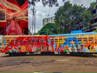 पश्चिम बंगाल आणि दुर्गापूजा यांचे अतूट नाते पुन्हा अधोरेखित, कोलकात्याच्या ट्रामवर दुर्गापूजेचे दर्शन