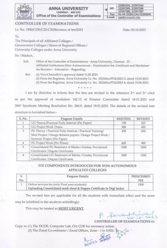 Anna University Exam Fees