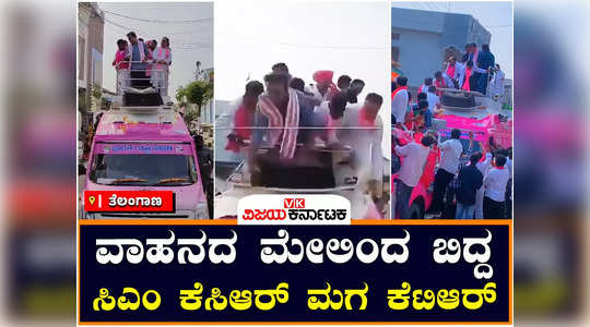 telangana assembly elections minister kt rama rao almost falls off his campaign vehicle in armoor town