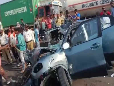 मुंबई-अहमदाबाद महामार्गावर भीषण अपघात, भरधाव कारची टँकरला जोरदार धडक, तिघांचा जागीच मृत्यू