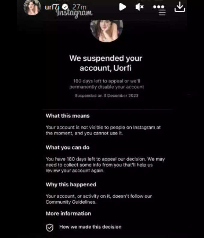 urofi javed instagram suspend