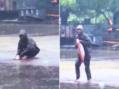 आपदा में अवसर! चेन्नई की तूफानी बारिश के बीच सड़क पर मछली पकड़ते दिखा शख्स, वायरल वीडियो देख हंसी छूट जाएगी