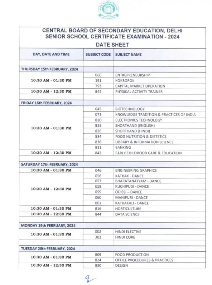 CBSE ने 12वीं कक्षा की बोर्ड परीक्षाओं की डेटशीट जारी कर दी है। परीक्षाएं 15 फरवरी 2024 से शुरू होंगी। तारीखों पर डाल लीजिए एक नजर