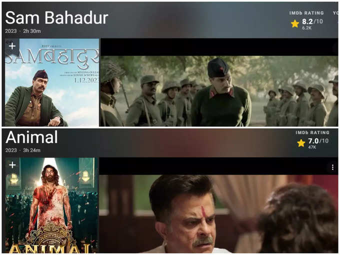 sam bahadur vs animal imdb