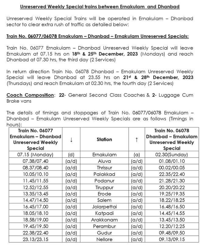 ernakulam dhanbad special train