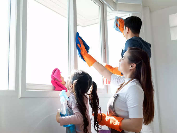 Asian-Family-helping-cleaning-House-together