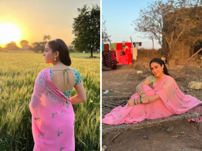 सूरज की रोशनी और खटिया पर बैठी सुंदर सारा