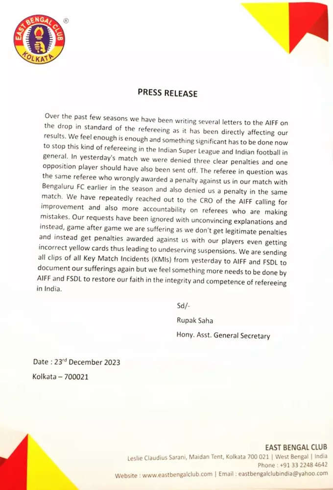 east bengal press release.