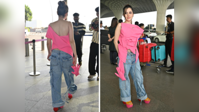 जीन्सवर लटकलेला गुलाबी हात, एअरपोर्टवर पुन्हा एकदा उर्फी जावेदची विअर्ड फॅशन स्टाईल