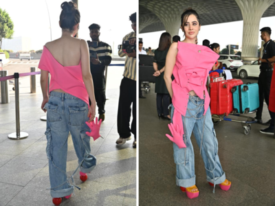 जीन्सवर लटकलेला गुलाबी हात, एअरपोर्टवर पुन्हा एकदा उर्फी जावेदची विअर्ड फॅशन स्टाईल