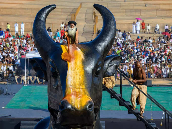 21 feet Nandi along with 54 feet Maha School consecration ceremony held at Sadhguru Jaggi Vasudev Sannidhi in Chikkaballapur