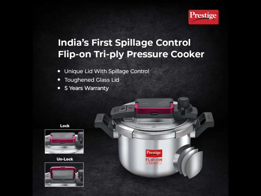 Tri-ply Flip-on Cooker: Modular Pressure Cooker with unique lid lock mechanism