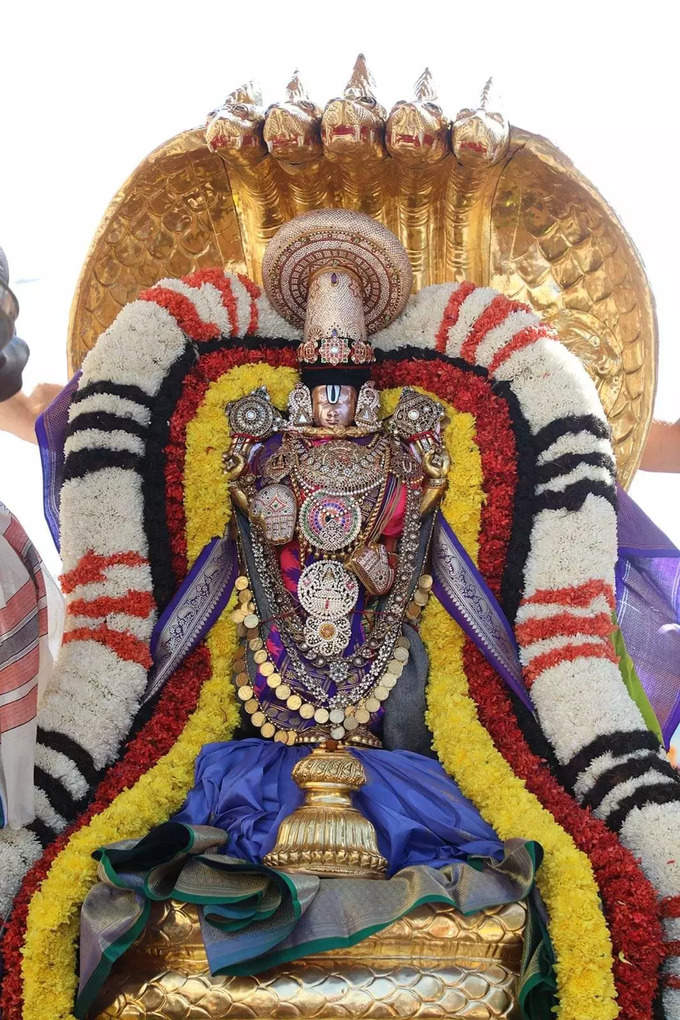 வீதி உலா வரும் ஏழுமலையானை பார்த்து பக்தர்கள் தீபாராதணை காட்டி வழிபாடு செய்கின்றனர். 