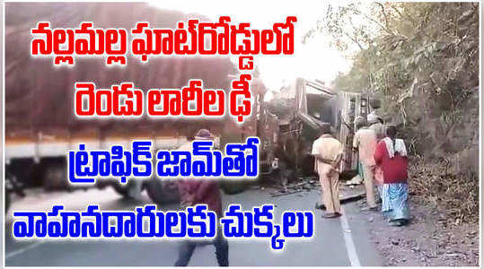 huge traffic jam in nallamala ghat road due to two lorries collided in kurnool praksam border