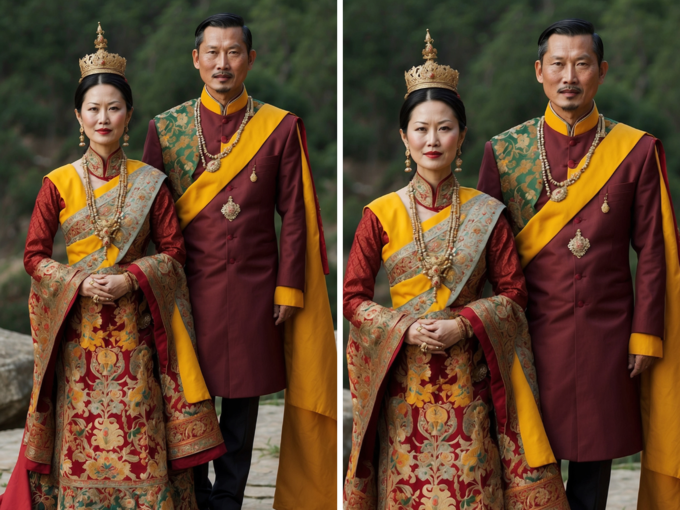 भूटान नरेश और उनकी रानी सब्यसाची के कपड़ों में