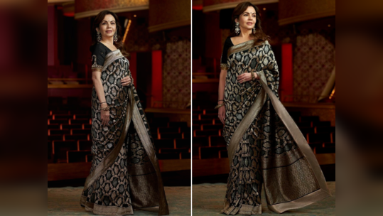 Nita Ambani Saree: બ્લેક સાડીમાં નીતા અંબાણીના હાથમાં જોવા મળી મુગલ બાદશાહ શાહજહાંની કલગી, આવો હતો લૂક 